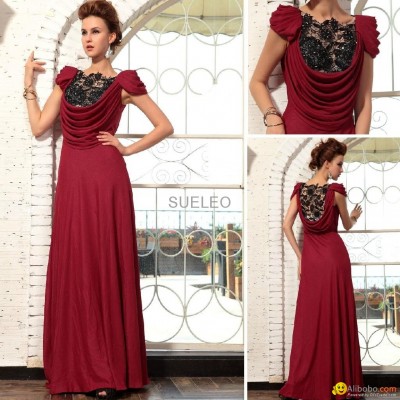 Brownish red Pleat Floor-Length Evening Dress Wedding Dresss30691picture1