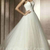 Chic Sweetheart Satin Ball Gown Ruffled Chapel Train Wedding Gown