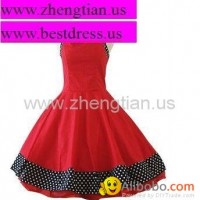 NEW RED BLACK POLKA DOT COLLARED VINTAGE 1950's ROCKABILLY SWING EVENING DRESS