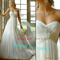 2014 Hot New Stock US Size 2~20 White Chiffon  Applique Beading Wedding Dresses
