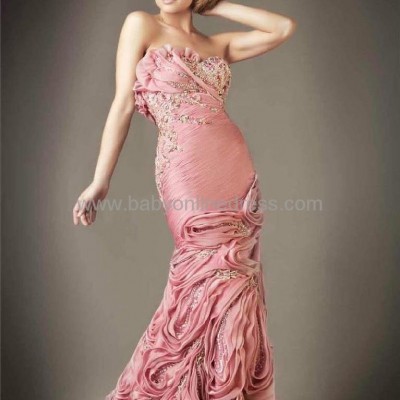 Sexy Beading Chiffon Ruffles Beading Sheath Evening Dressespicture1