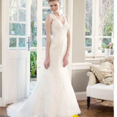 2014 Key Hole  Back Beautiful Lace Mermaid Bridal Wedding Gownpicture1