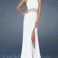 Glorious Halter Chiffon Prom Dress White Beading Prom Gown