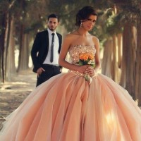 Coral Wedding Dresses Bridal Ball Gown Crystals Quinceanera Dresses BG118