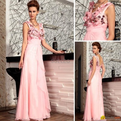 Pink Beaded embroideried three-dimensional flowers prom Dresses30729picture1