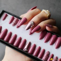 Stiletto Shiny false nails medium Almond art White salon glossy fake nails