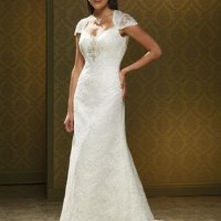 Nice Beaded A-line Lace Wedding Dress with Cap Sleeves