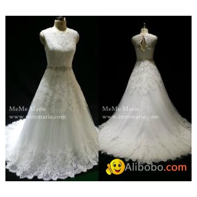 A Line Wedding Dress See Through Corset Bridal Gown with Over Lacepicture1