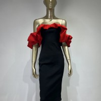 Brand New Women Luxury Sexy Off Shoulder Patchwork Black Red Midi Bandage Dress