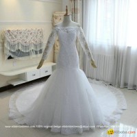Luxurious Mermaid French Lace Wedding Dress With Long Train Custom Made G196