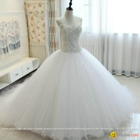 Heavy Beading Sexy Big Ball Gown Wedding Dress With Long Train G209