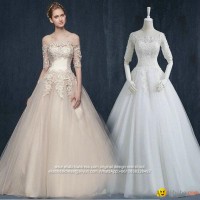 New Sleeved Off Shoulder A Line Lace Tulle Wedding Gown G226