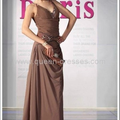 drop shipping A-line Satin V-neck latest long prom dresspicture1