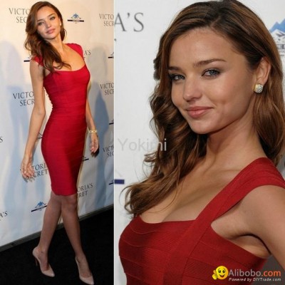 Miranda Kerr Red Square Neck Bandage Dresspicture1