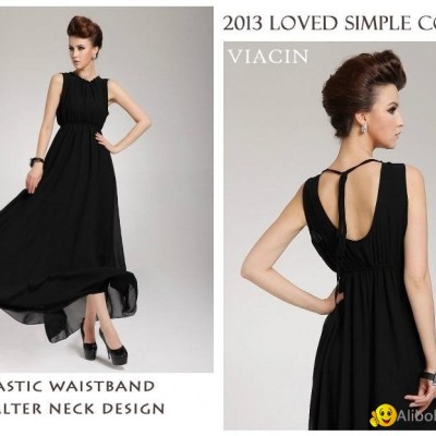 High Quality Elegant Sleeveless Ladies Black Chiffon Long Maxi Evening Dressespicture1