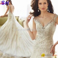 Dreamy Design 2015 Wedding Dresses Lace Mermaid Bridal Gowns V Neck Tank See Thr