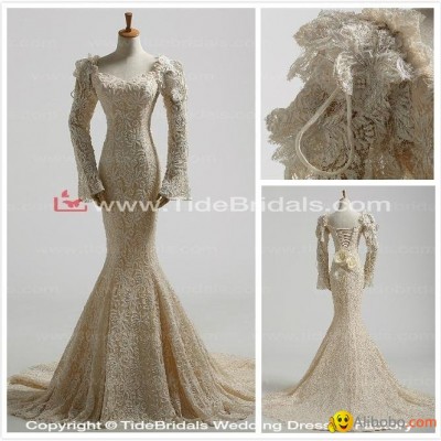 2014 Mermaid Long Sleeves Lace Wedding Gown Bridal Dress (11859)picture1