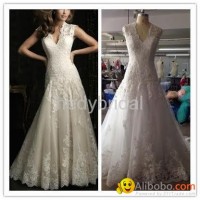 France romantic lace outlined wedding dress ruffles exquisite