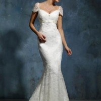 Mermaid Lace Wedding Dress with Cap Sleeves