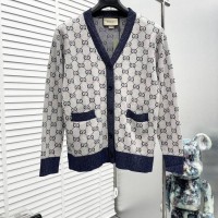 GG Wool jacquard cardigan,wool cardigan,      knit cardigan,grey navy,XL