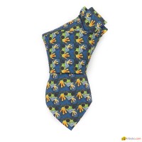 Handmade Men Vintage Allover Tree Frog Custom Digital Print Silk Animal Necktie