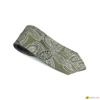Handmade Green Paisley 100% Silk Jacquard Woven Men's Luxury Seven Fold Tie