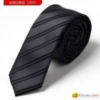 Gray color white stripe polyester wedding ties