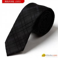 Black grid polyester woven necktie