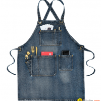 Unisex 100% Cotton Denim Bib Apron with Pockets for Cooking