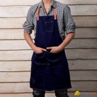 wholesale high quality denim black heavy custom apron with leather strap