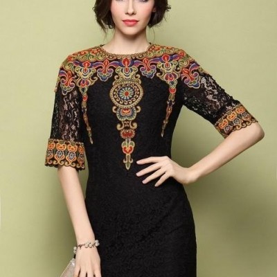 2014 lace embroidered dresses China's national style elegant double-deck dresspicture1