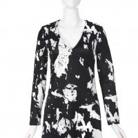 2015-2016 S/S high quality   UK fashion ladies V neck drop big flower and a-line