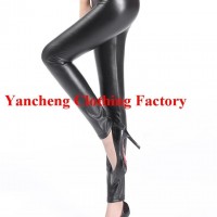 High waist faux leather fleece lined winter leggings black pu coated pants